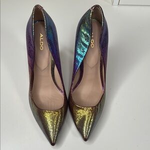 Aldo Iridescent Gold and Purple Heels